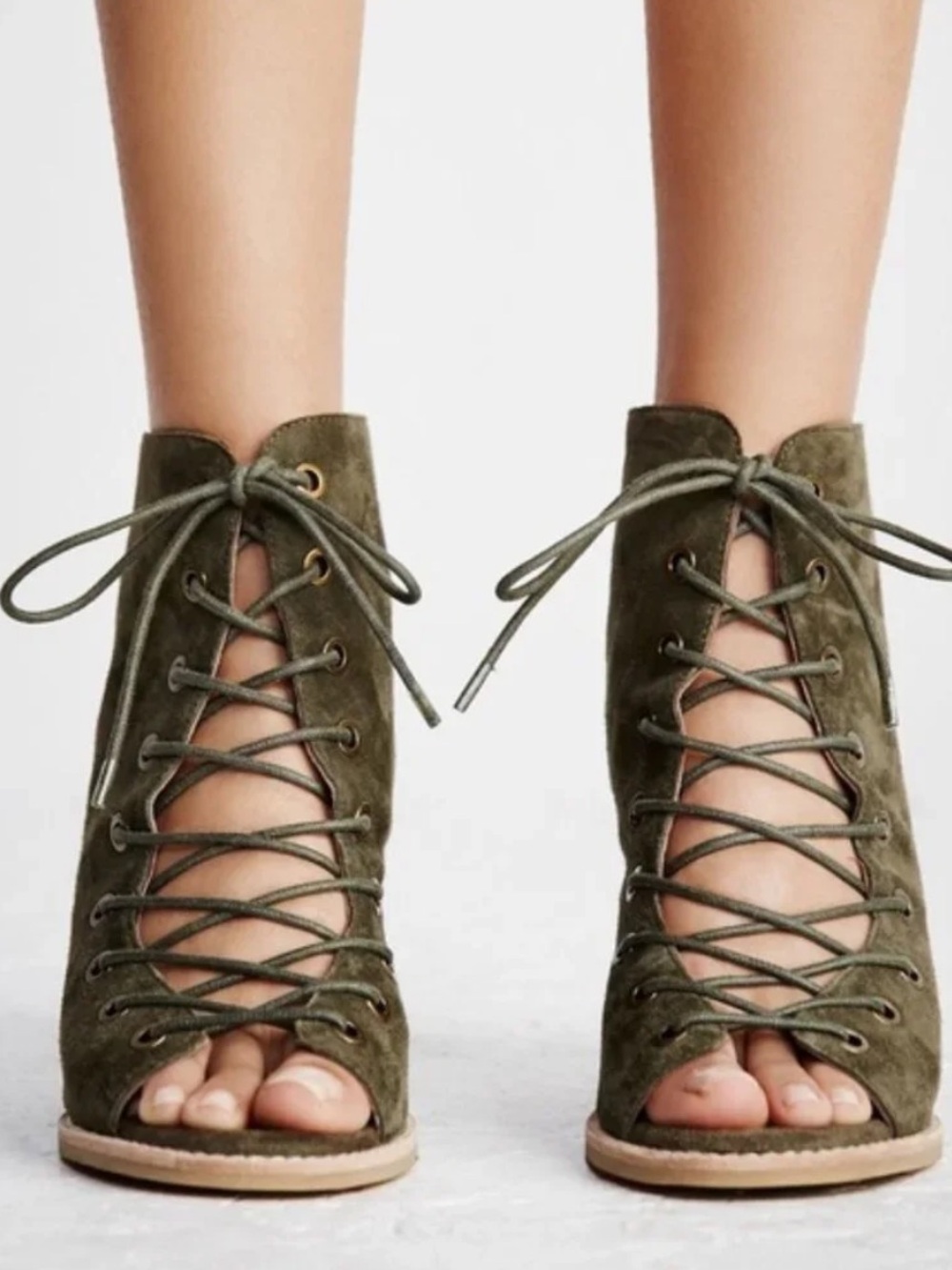 Jeffrey Campbell Cors Women's Olive Green Suede Lace-Up Ankle Bootie